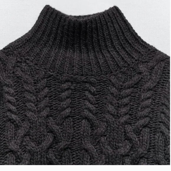 Zara Turtleneck Woven Knit Sweater Women's Small Cable Knit Dark Grey S - Picture 2 of 5